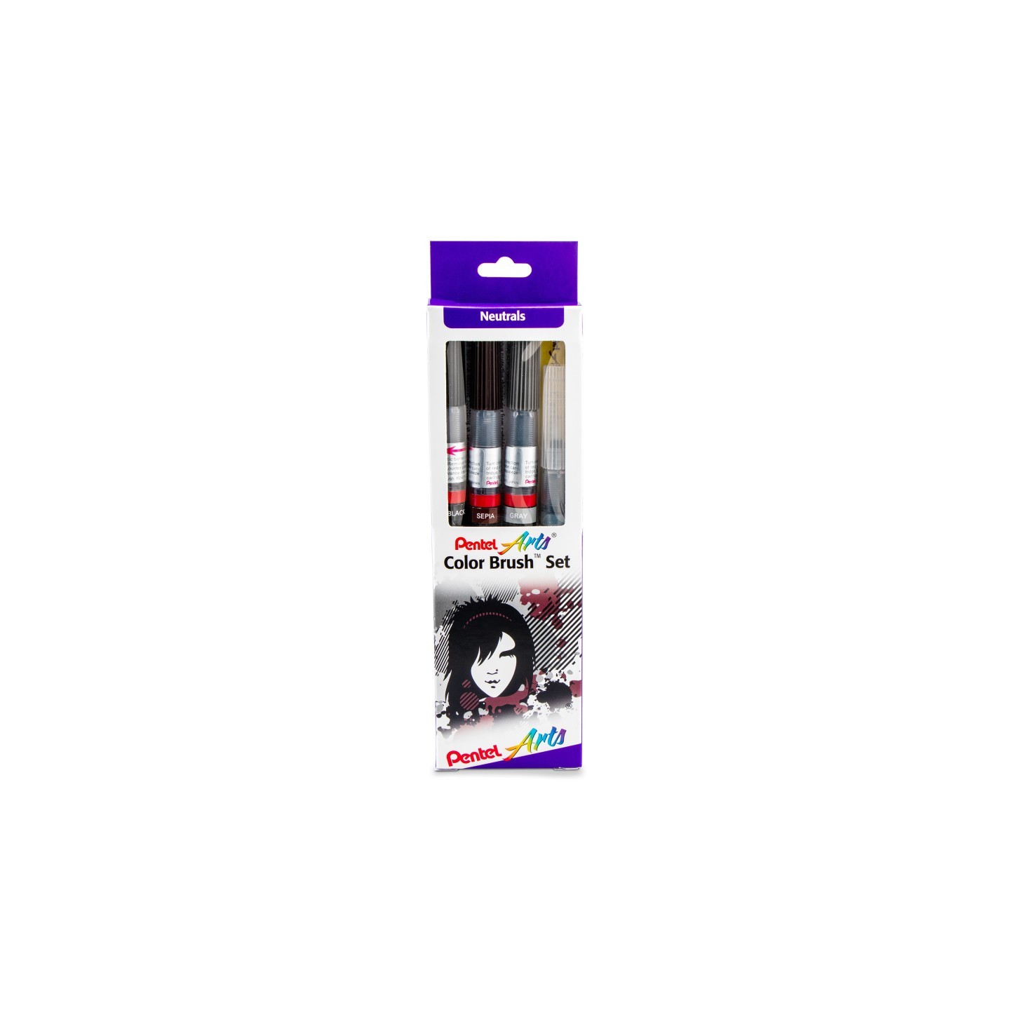 Pentel Arts Color Brush Set, Neutrals, Peggable Box Set