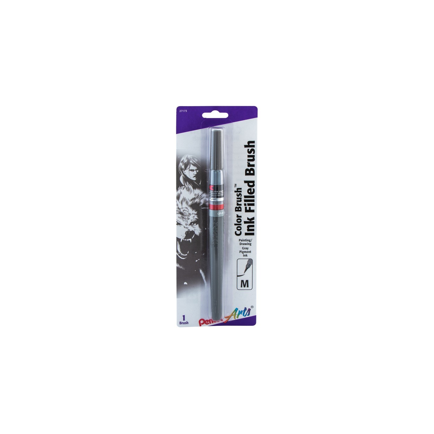 Pentel Arts Color Brush with Pigment Ink, Medium Tip, Gray, 1-Pack