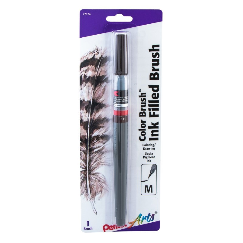 Pentel Arts Color Brush with Pigment Ink, Medium Tip,Sepia, 1-Pack