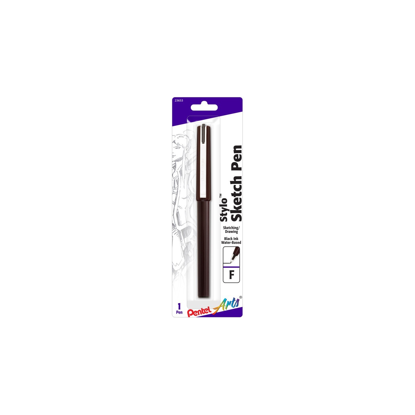 Pentel Arts Stylo Sketch Pen, Fine Tip, Black Ink, 1-Pack