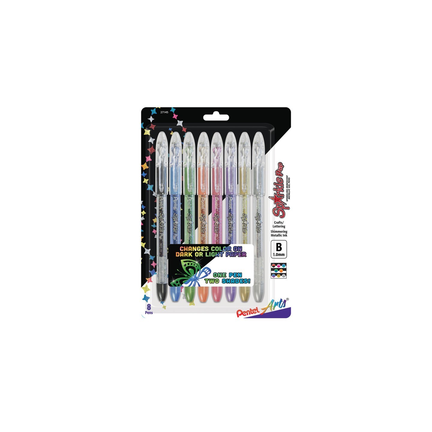 Pentel Arts Sparkle Pop Metallic Gel Ink Pen, (1.0mm) Bold Line, Assorted Ink, 8-Pack