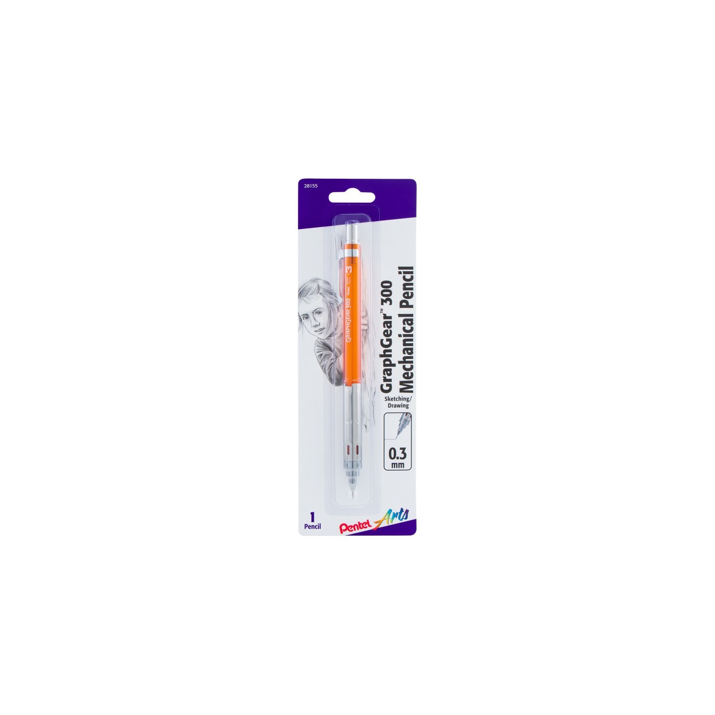 Pentel Arts GraphGear 300 Mechanical Pencil, (0.3mm) Extra-fine line, Orange Barrel, 1 Count