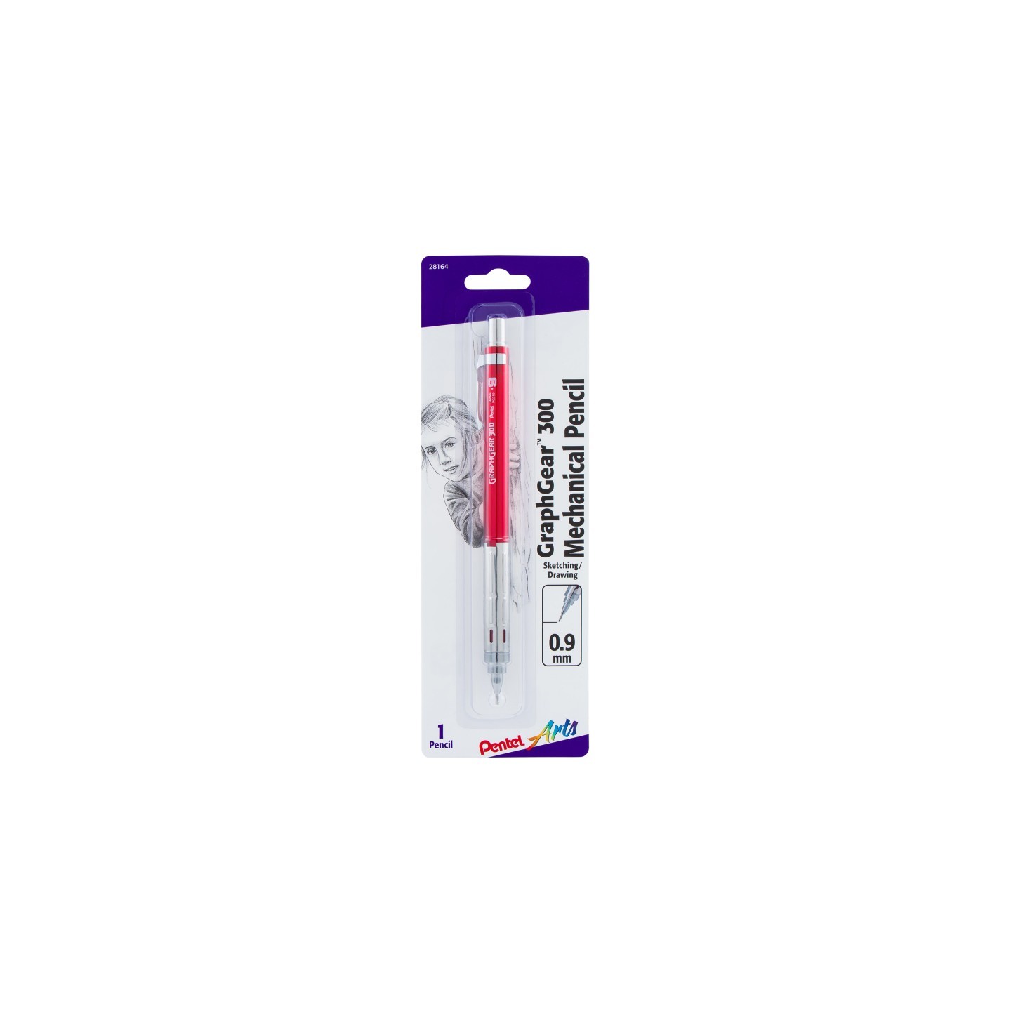 Pentel Arts GraphGear 300 Mechanical Pencil, (0.9mm) Thick line, Red Barrel, 1 Count