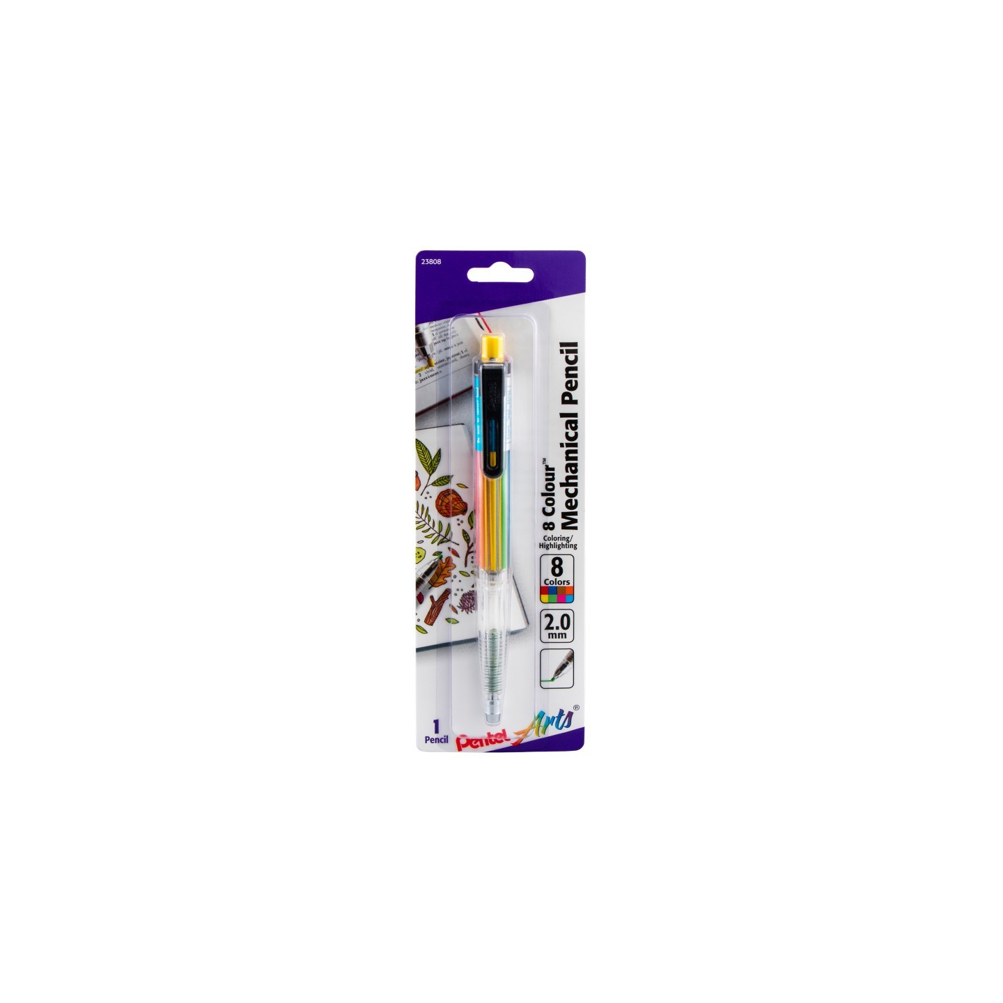 Pentel Arts 8 Color Mechanical Pencil (2.0mm), Assorted Accent Clip Colors