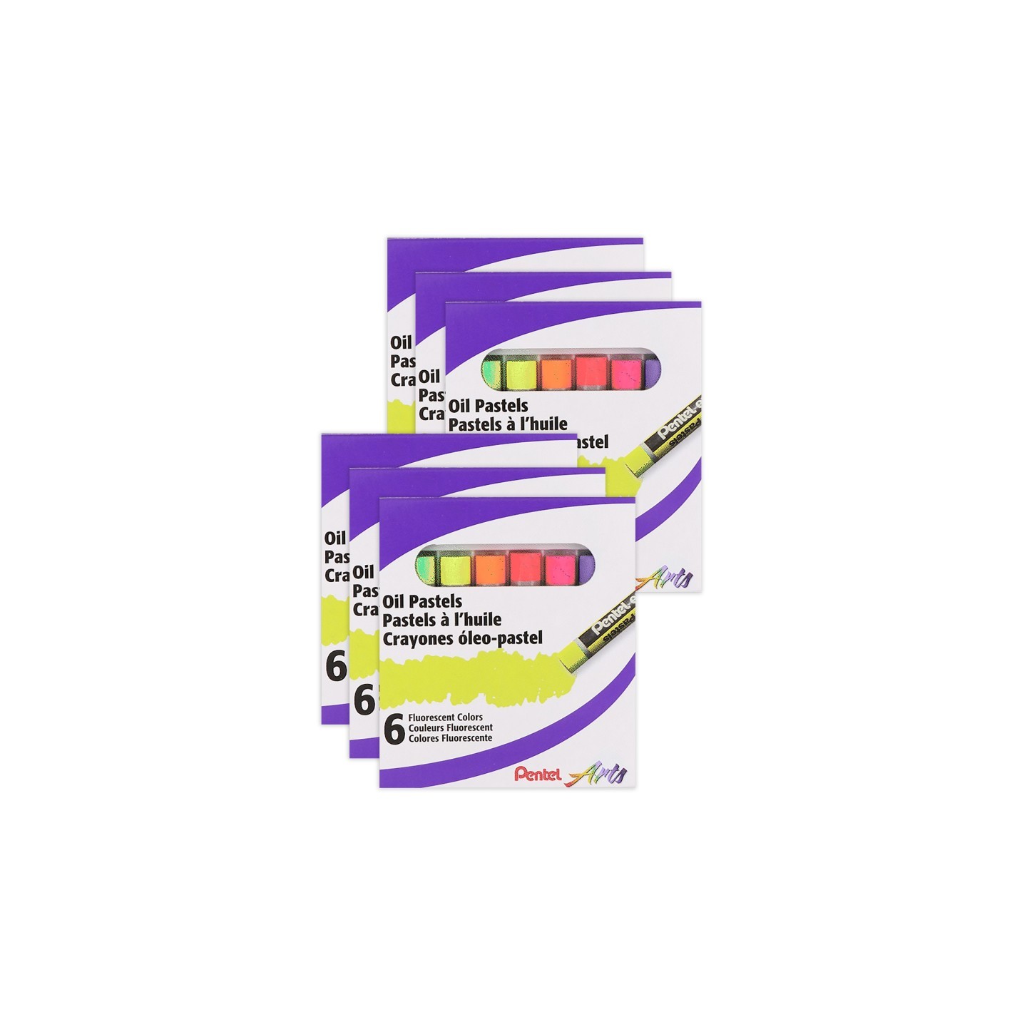 Pentel Arts Oil Pastels, Fluorescent, 6 Per Set, 6 Sets