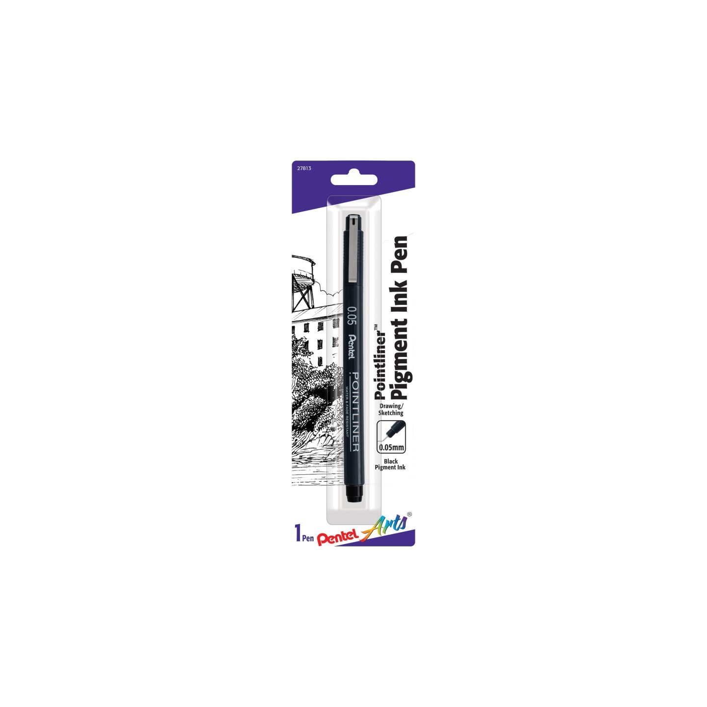 Pentel Arts Pointliner Pen, 0.05mm, Black Pigment Ink, 1-Pack