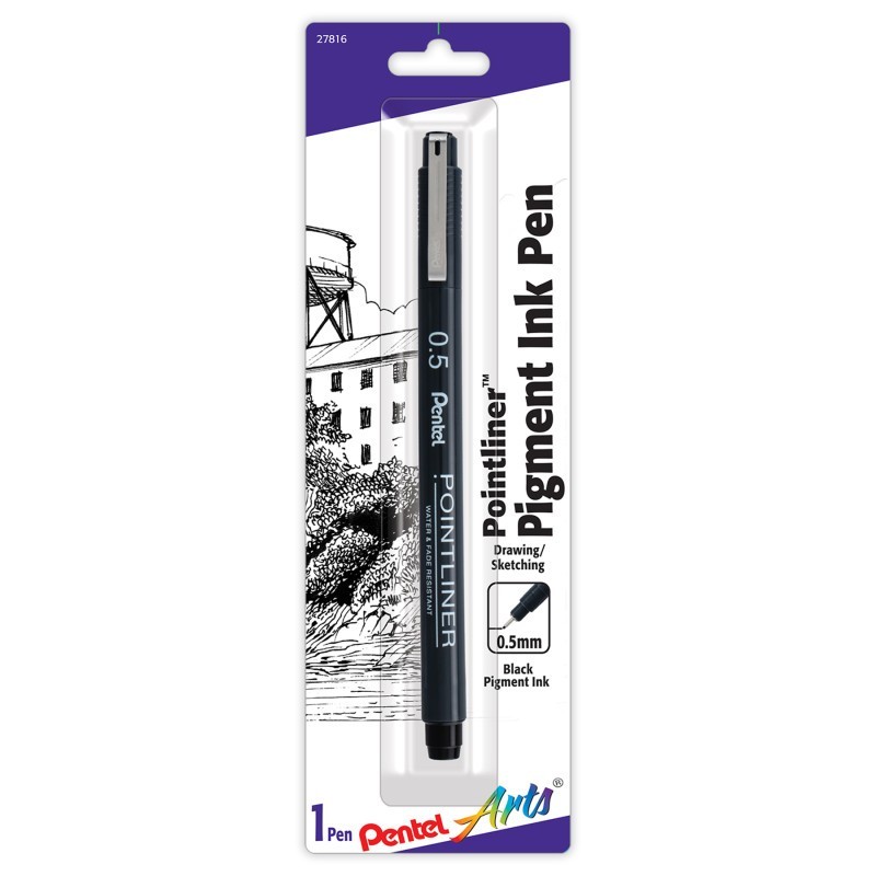 Pentel Arts Pointliner Pen, 0.5mm, Black Pigment Ink, 1-Pack