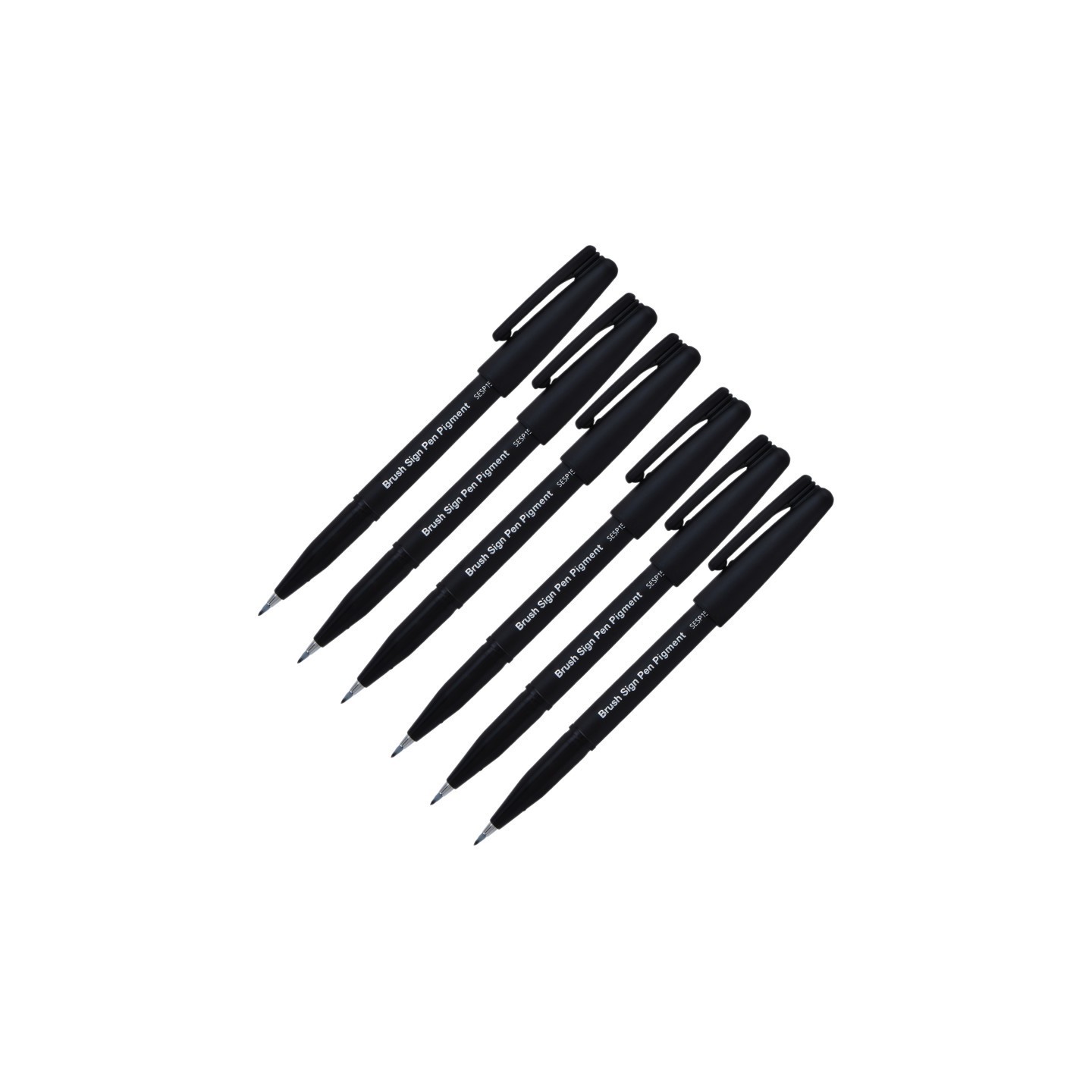 Pentel Arts Sign Pen Brush, Open Stock, Black Pigment Ink, Pack of 6