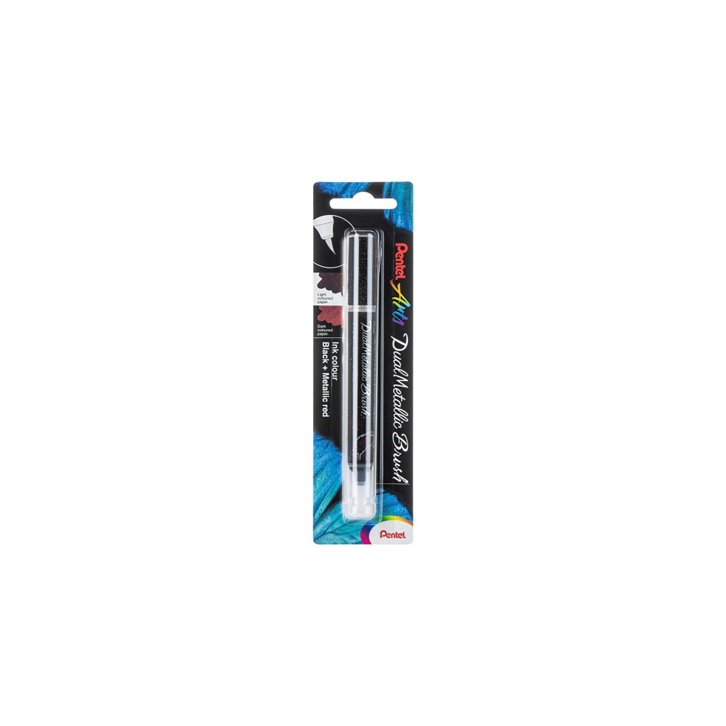 Pentel Arts DualMetallic Brush, Black/Metallic Red Ink
