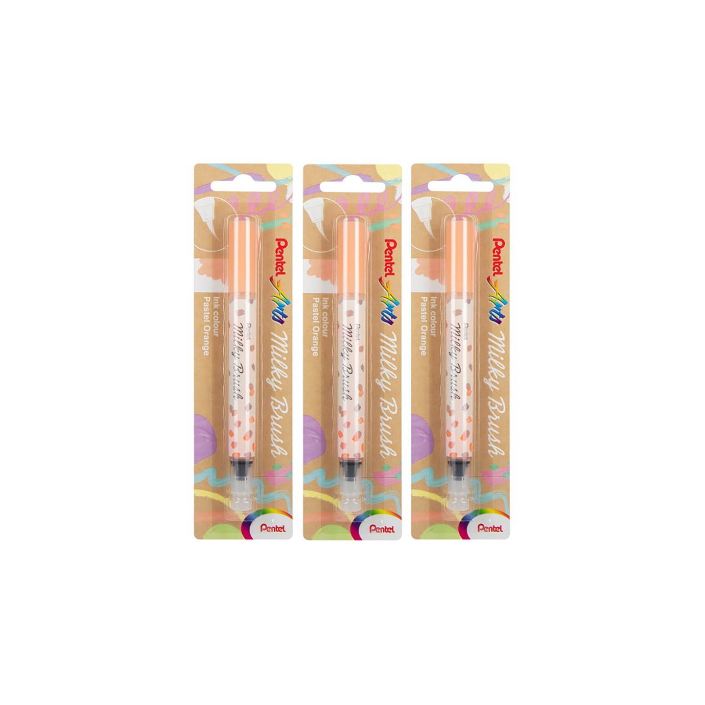 Pentel Arts Milky Brush Pen, Pale Orange Ink, Pack of 3