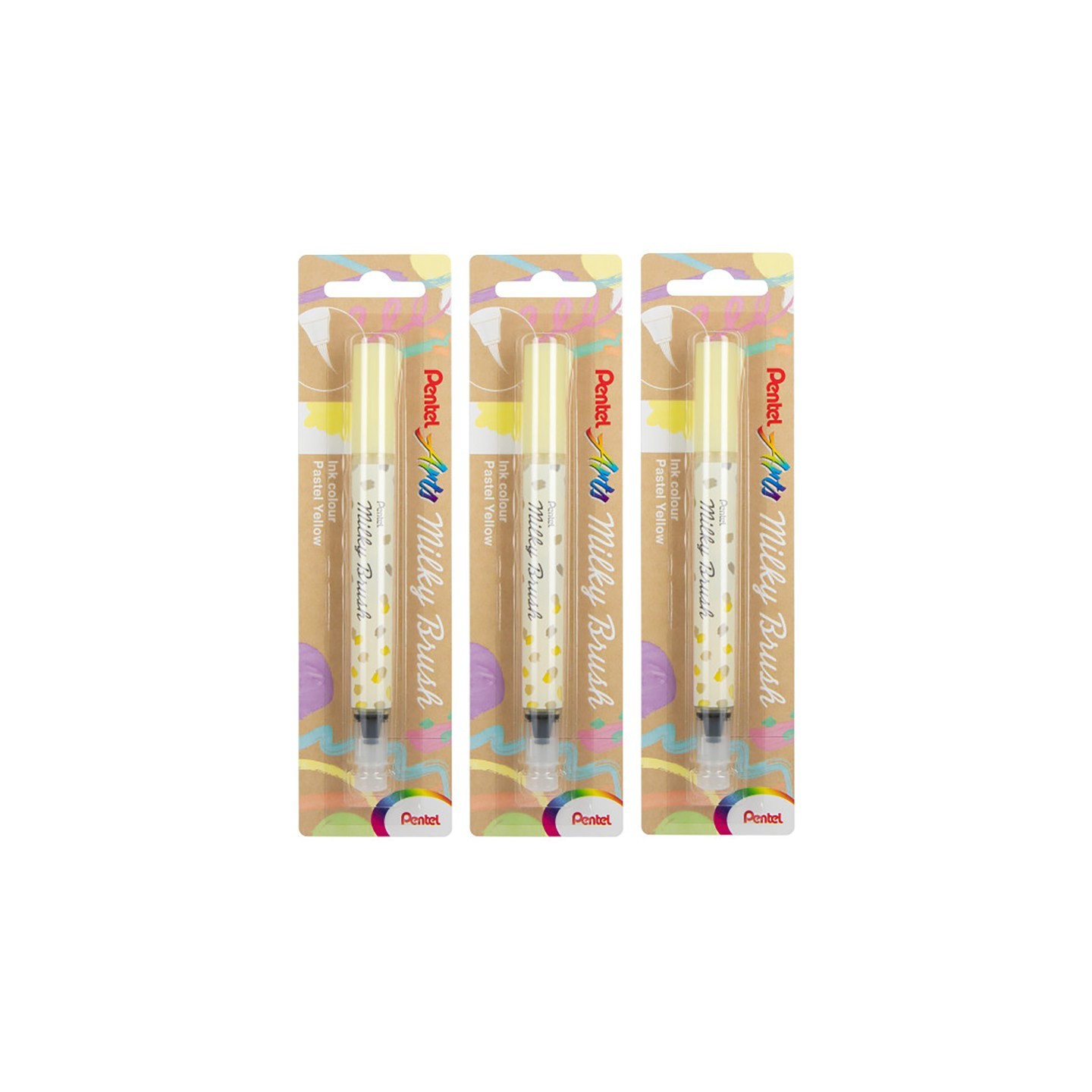 Pentel Arts Milky Brush Pen, Pastel Yellow Ink, Pack of 3