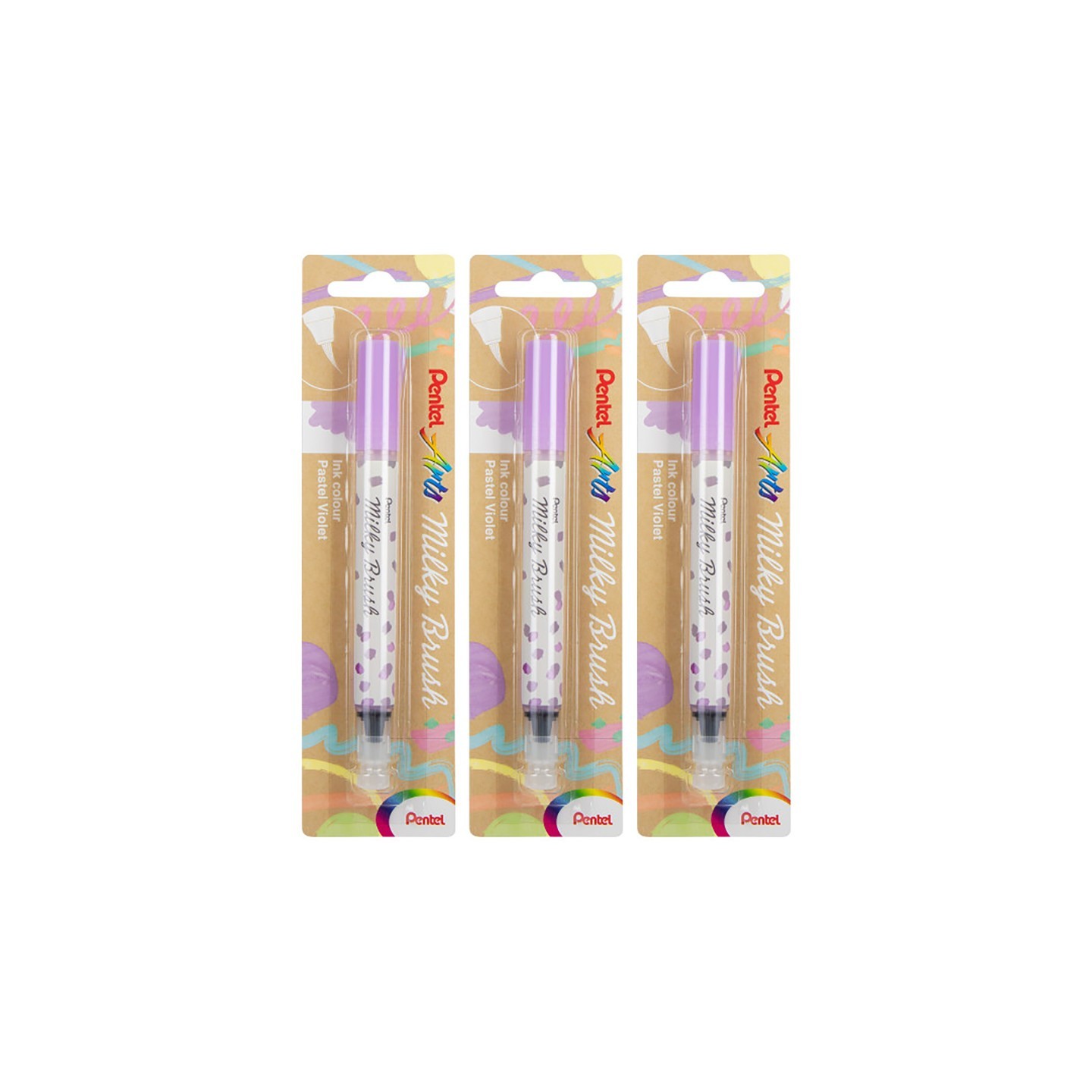 Pentel Arts Milky Brush Pen, Pastel Violet Ink, Pack of 3