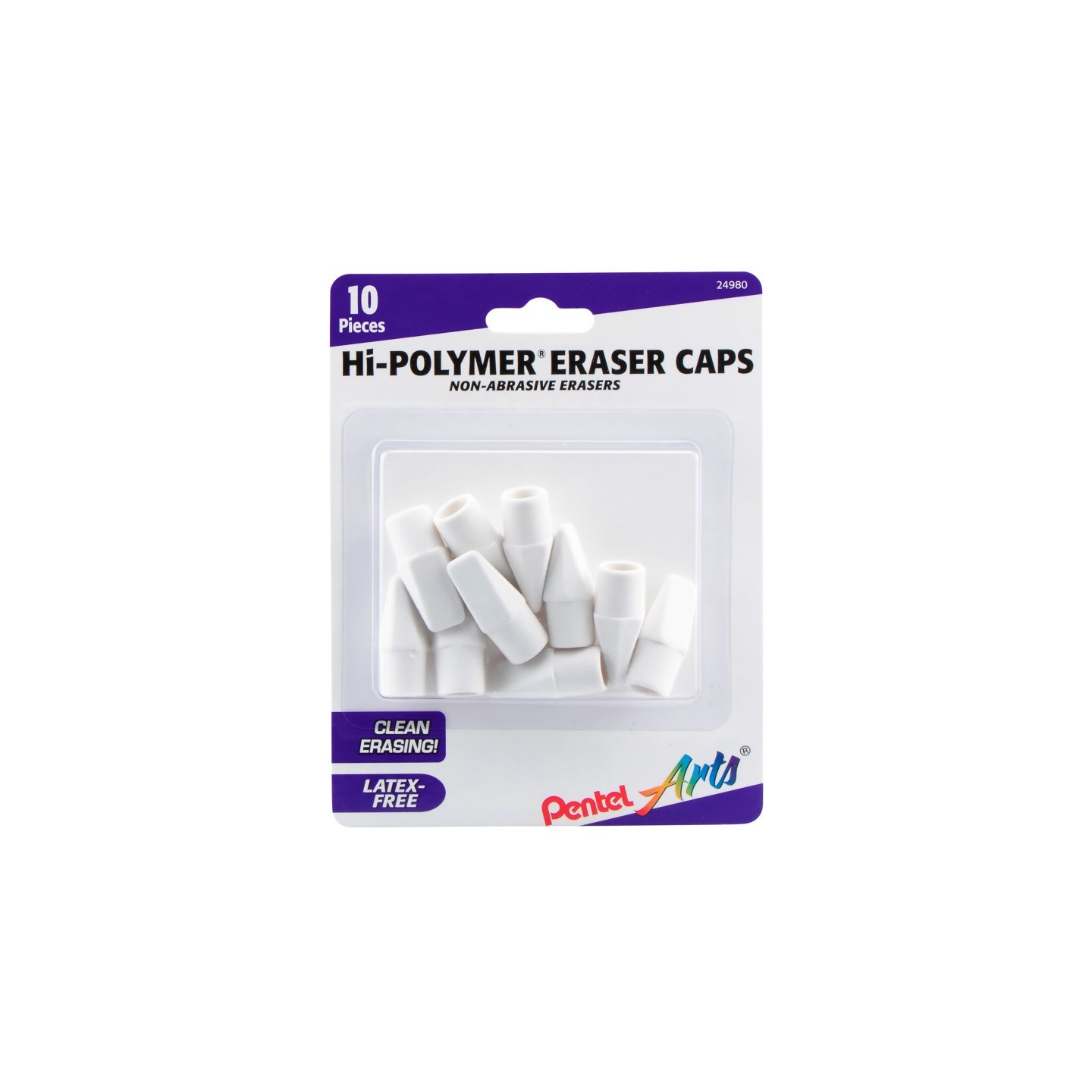 Pentel Arts Hi-Polymer White Cap Erasers, 10 Per Pack, 6 Packs