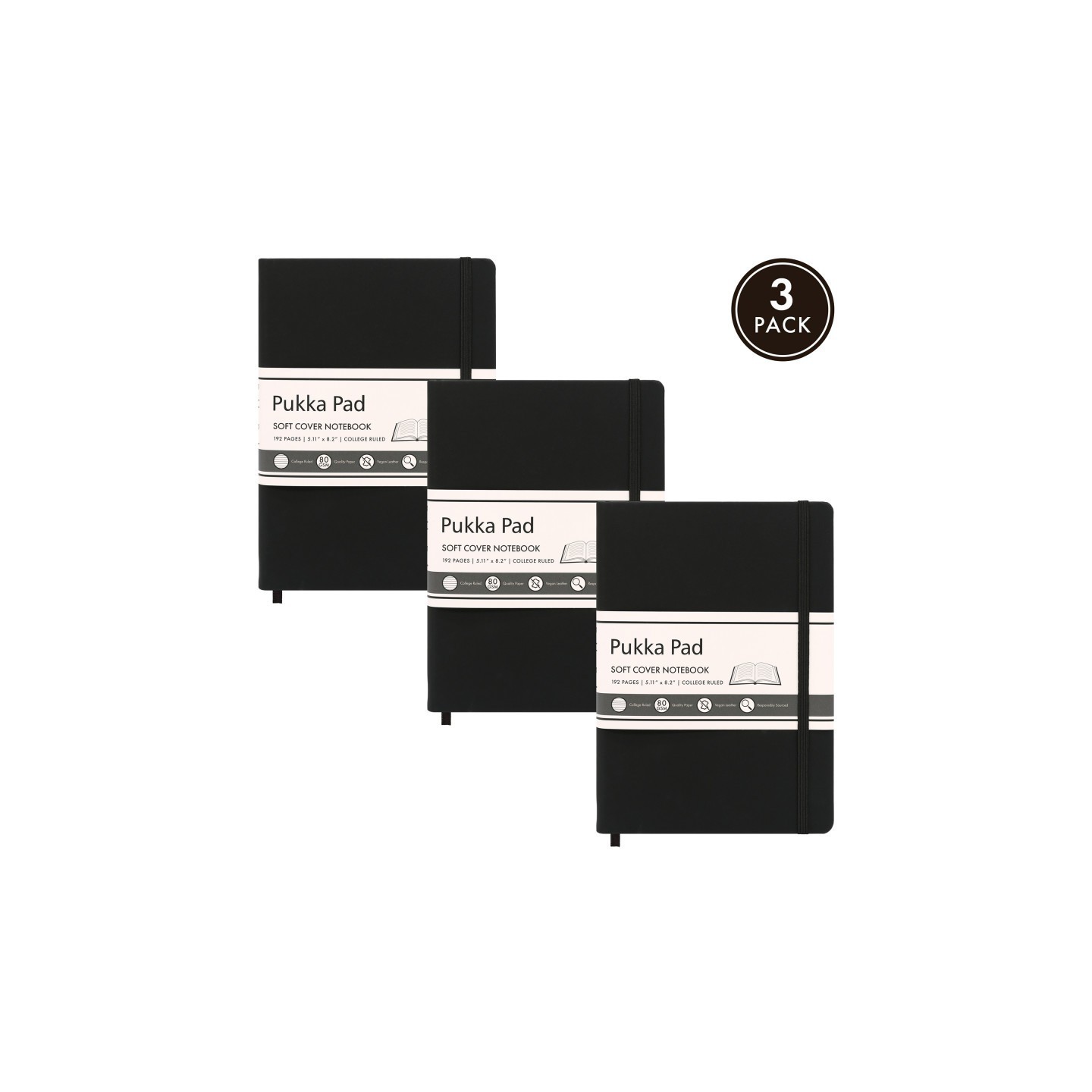 Pukka Pads Pukka Soft Cover A5 College Ruled - Black, Pack of 3