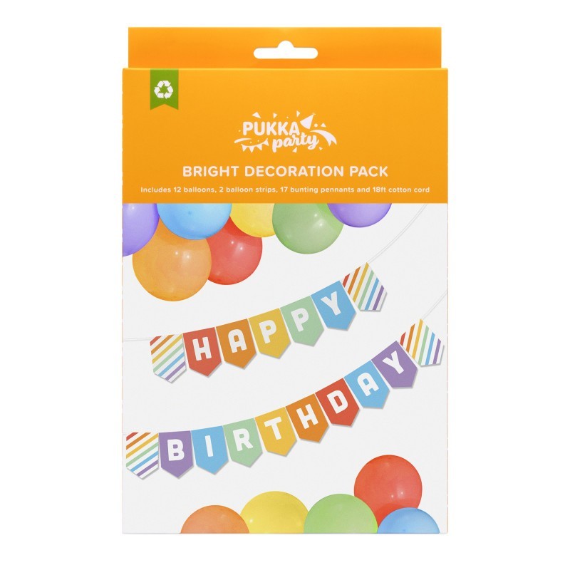 Pukka Party Bright Happy Birthday Decoration Pack, 32 Pieces
