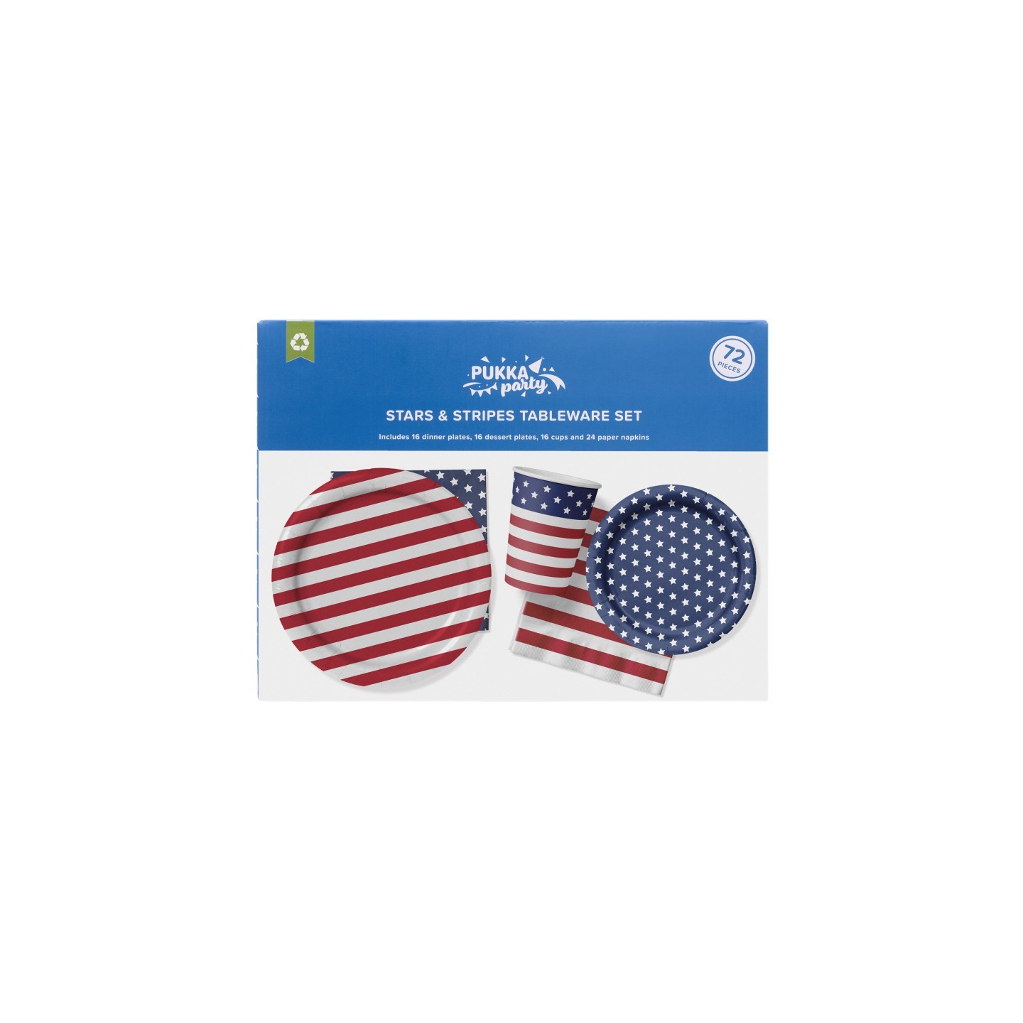 Pukka Party USA Flag Tableware Set, 72 Pieces