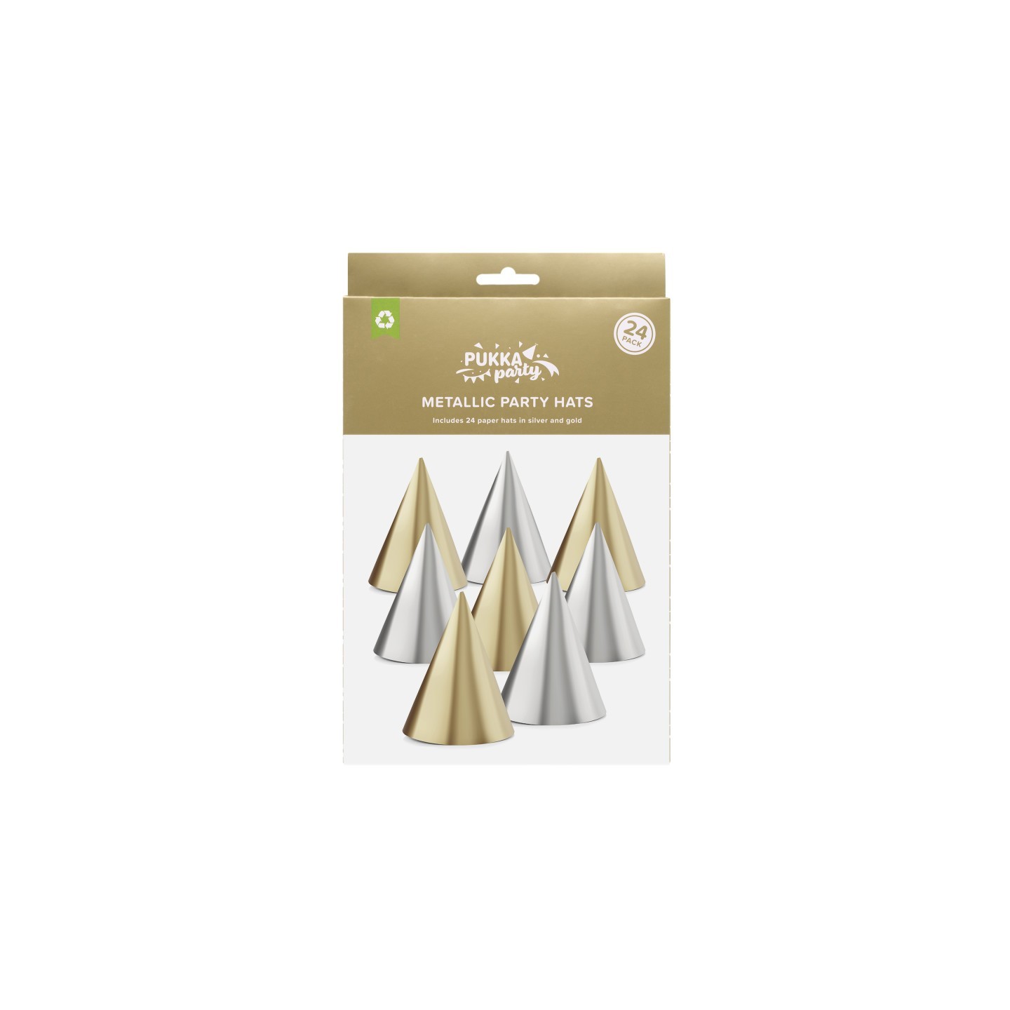 Pukka Party Metallic Silver & Gold Party Hats, 24 Pieces