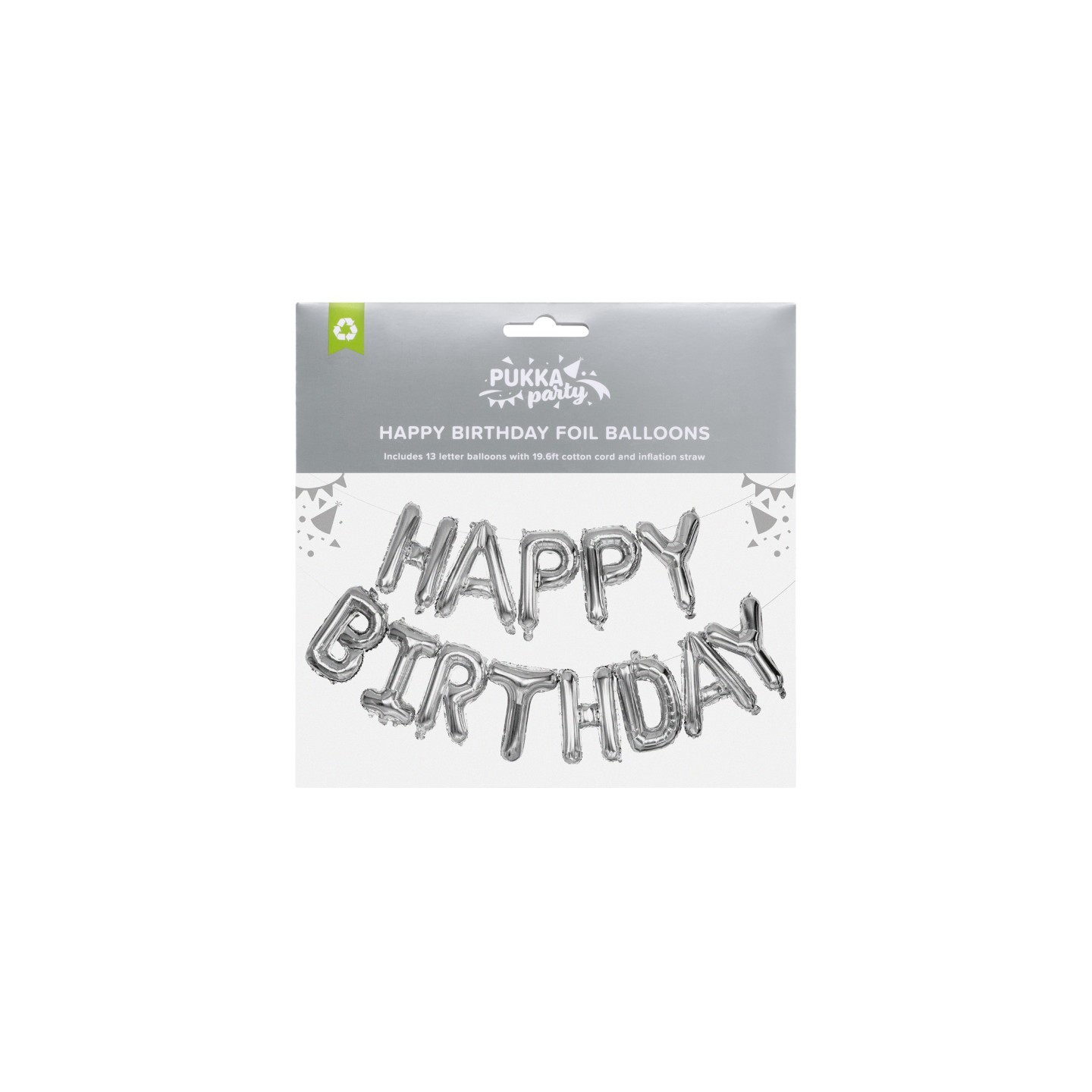 Pukka Party Happy Birthday Foil Balloon Garland, Silver