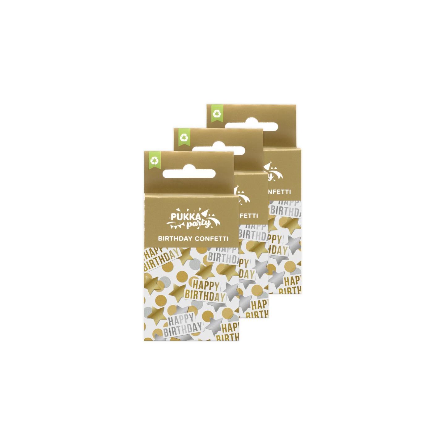 Pukka Party Metallic Gold & Silver Tissue & Card Birthday Confetti, 3 Packs