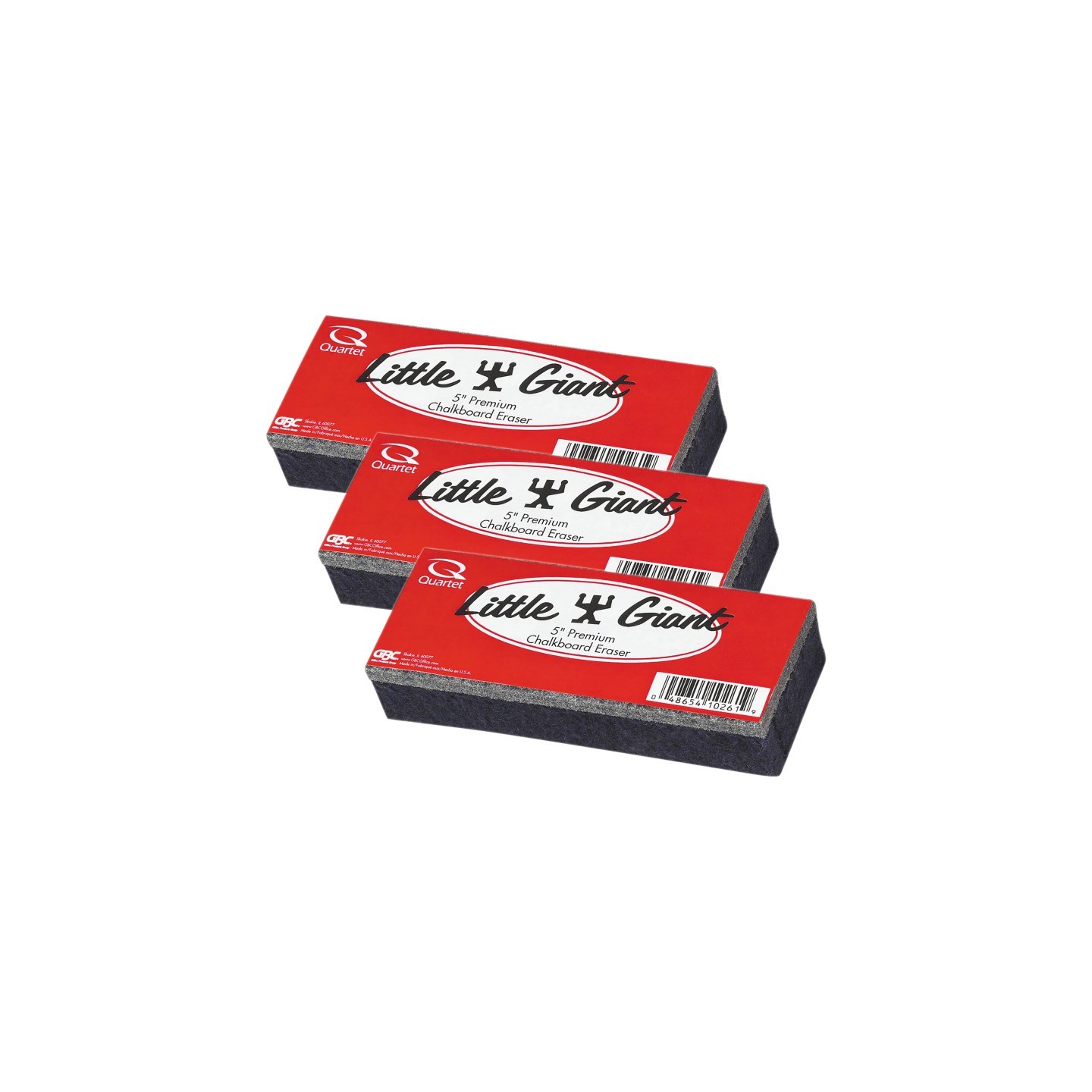 Quartet® Chalk Eraser, Moderate Use, For All Chalk Surfaces, 5" x 2" x 1", Pack of 3