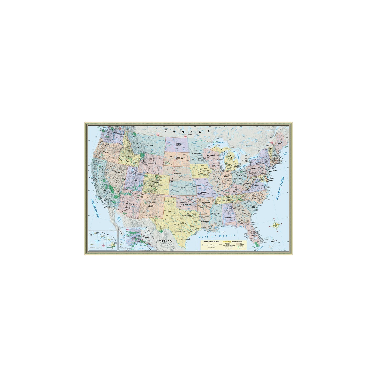 QuickStudy® U.S. Map Laminated Poster, 50" x 32"