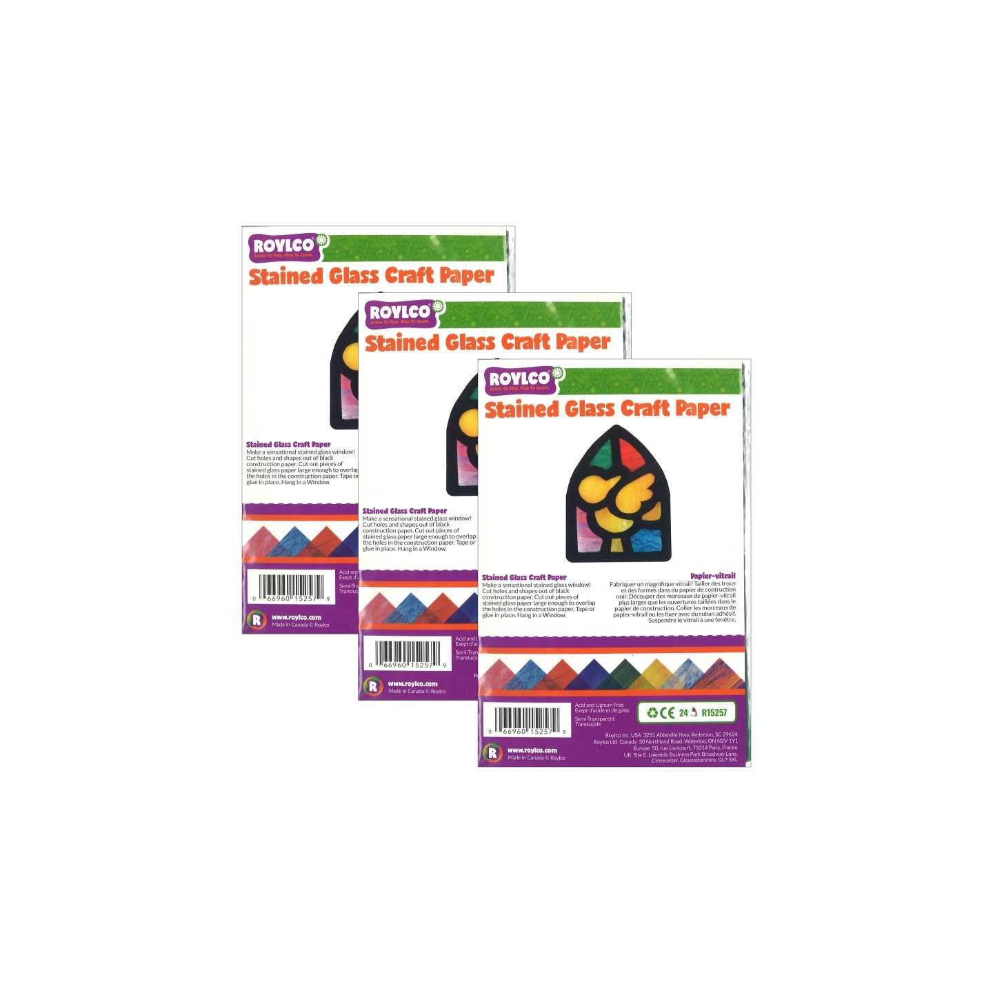 Roylco® Stained Glass Paper, 5-1/2" x 8-1/2", 24 Sheets Per Pack, 3 Packs