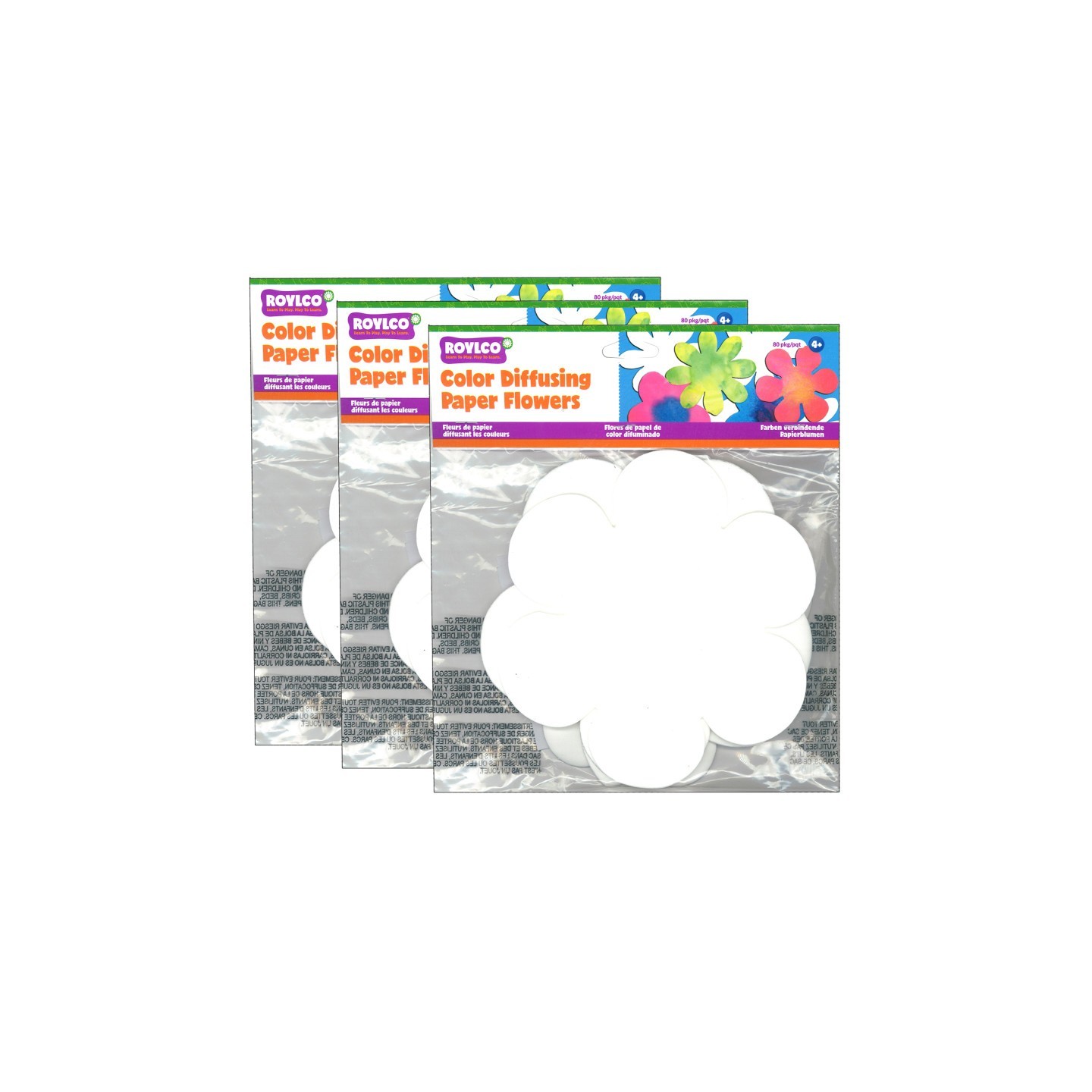Roylco® Color Diffusing Paper Flowers, 80 Per Pack, 3 Packs