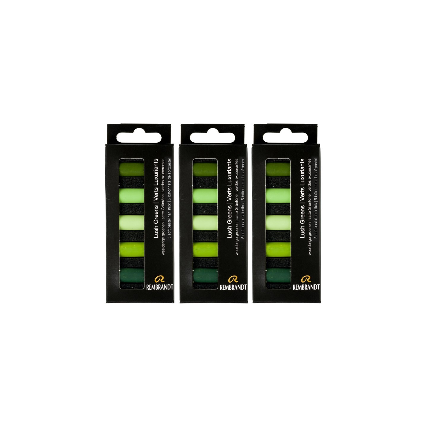 Rembrandt Soft Pastels Micro Sets, Lush Greens Per Set, 5 Half Sticks, 3 Sets