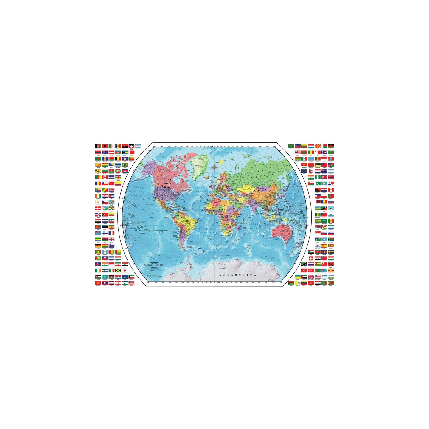 Replogle Globes World Map with Flags, 49"W x 33"H