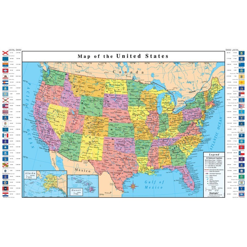 Replogle Globes USA Map with Flags, 49"W x 33"H