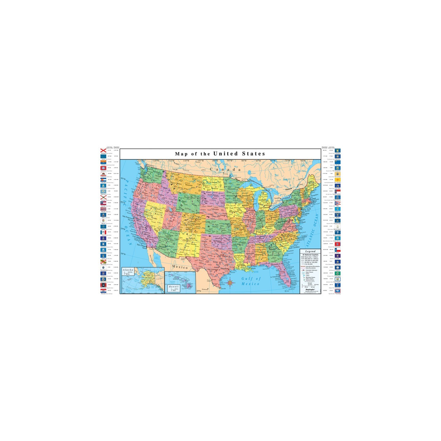 Replogle Globes USA Map with Flags, 49"W x 33"H