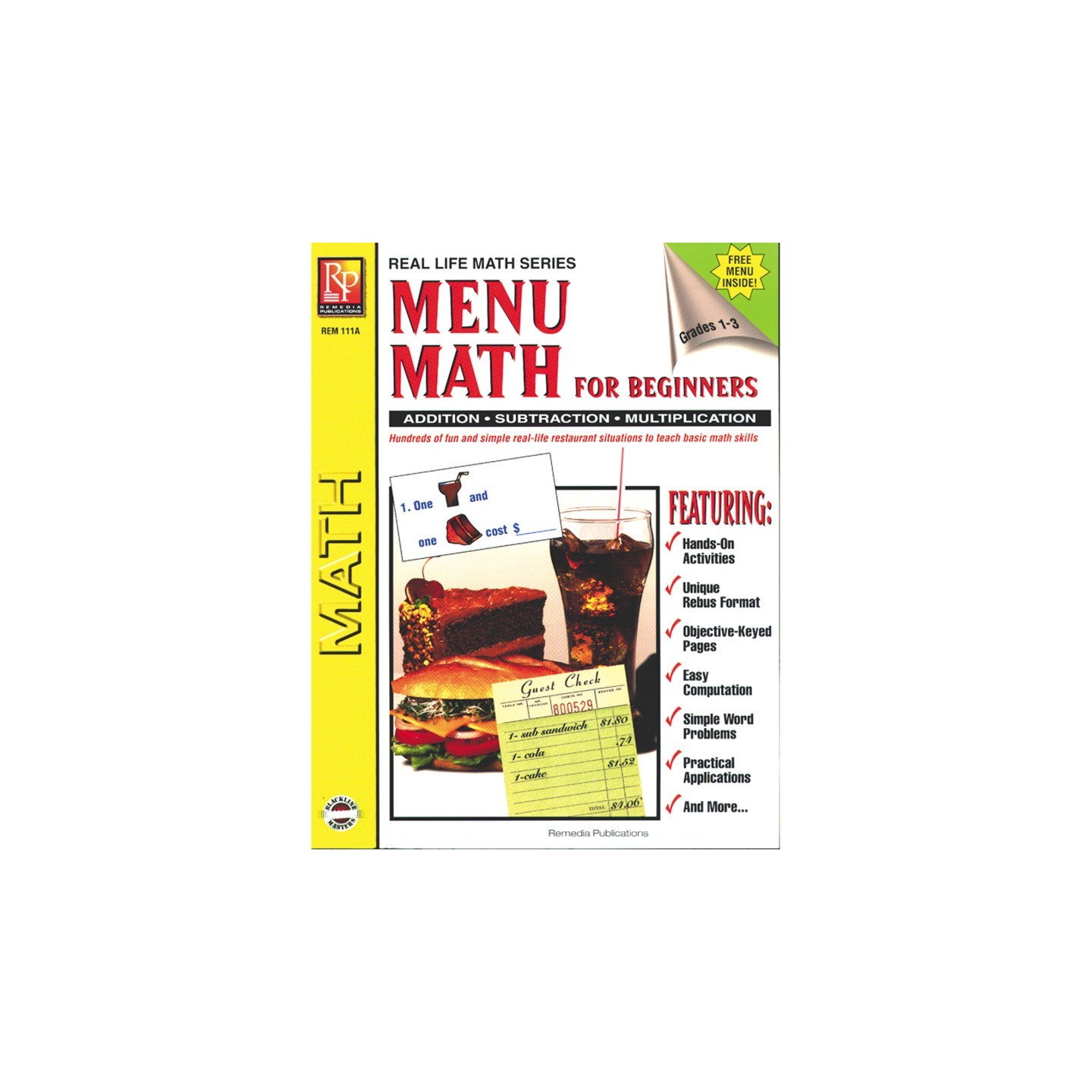 Remedia Publications Menu Math for Beginners Book, Grades 1-3