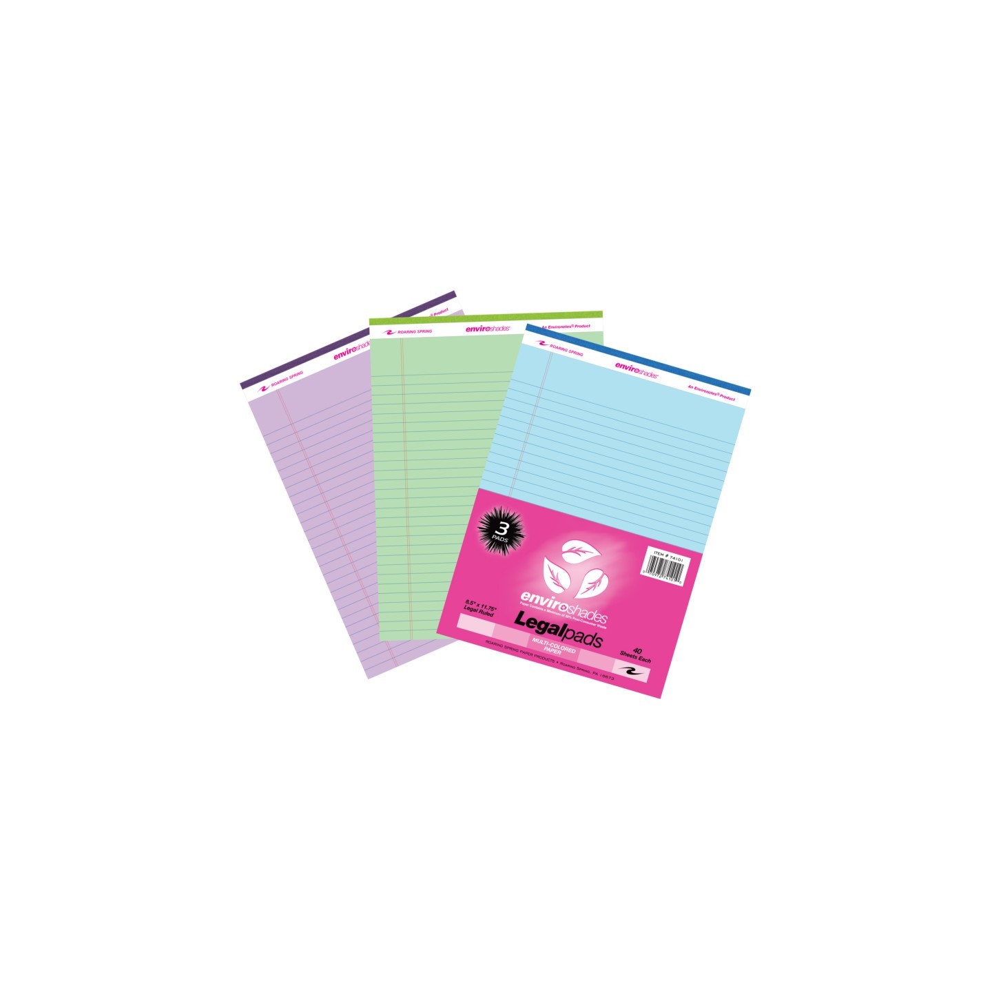 Roaring Spring Paper Products Enviroshades Legal Pad, Standard, Assorted 3-Pack (Orchid, Blue, and Green)