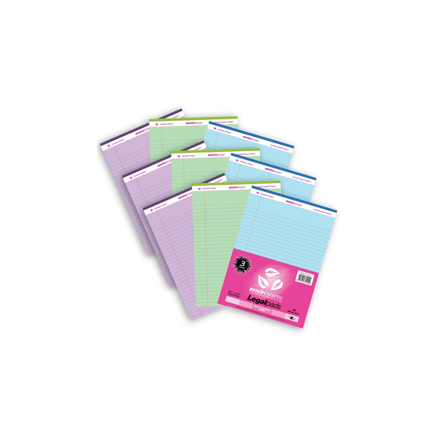 Roaring Spring Paper Products Enviroshades Legal Pad, Standard, Assorted Colors, 3 Per Pack, 3 Packs