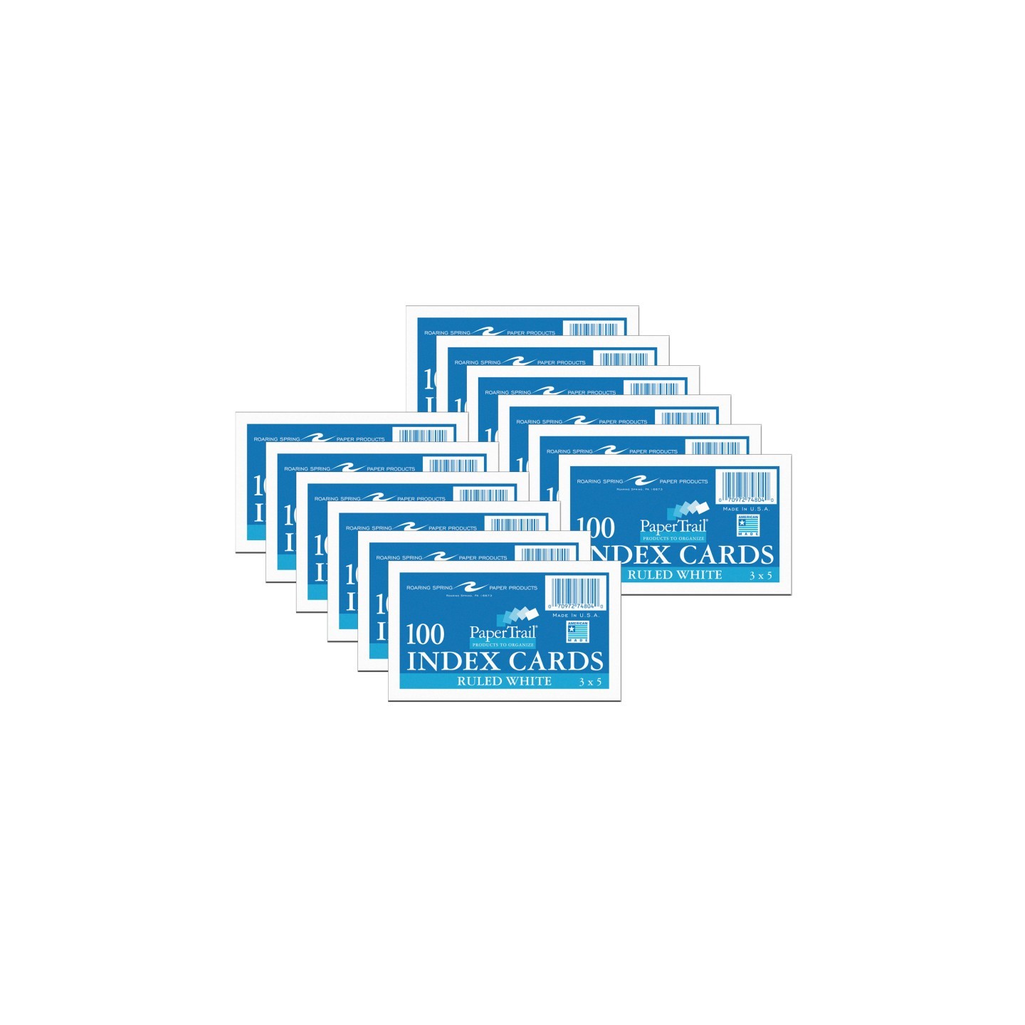PaperTrail Index Cards, 3" x 5", Ruled, 100 Per Pack, 12 Packs
