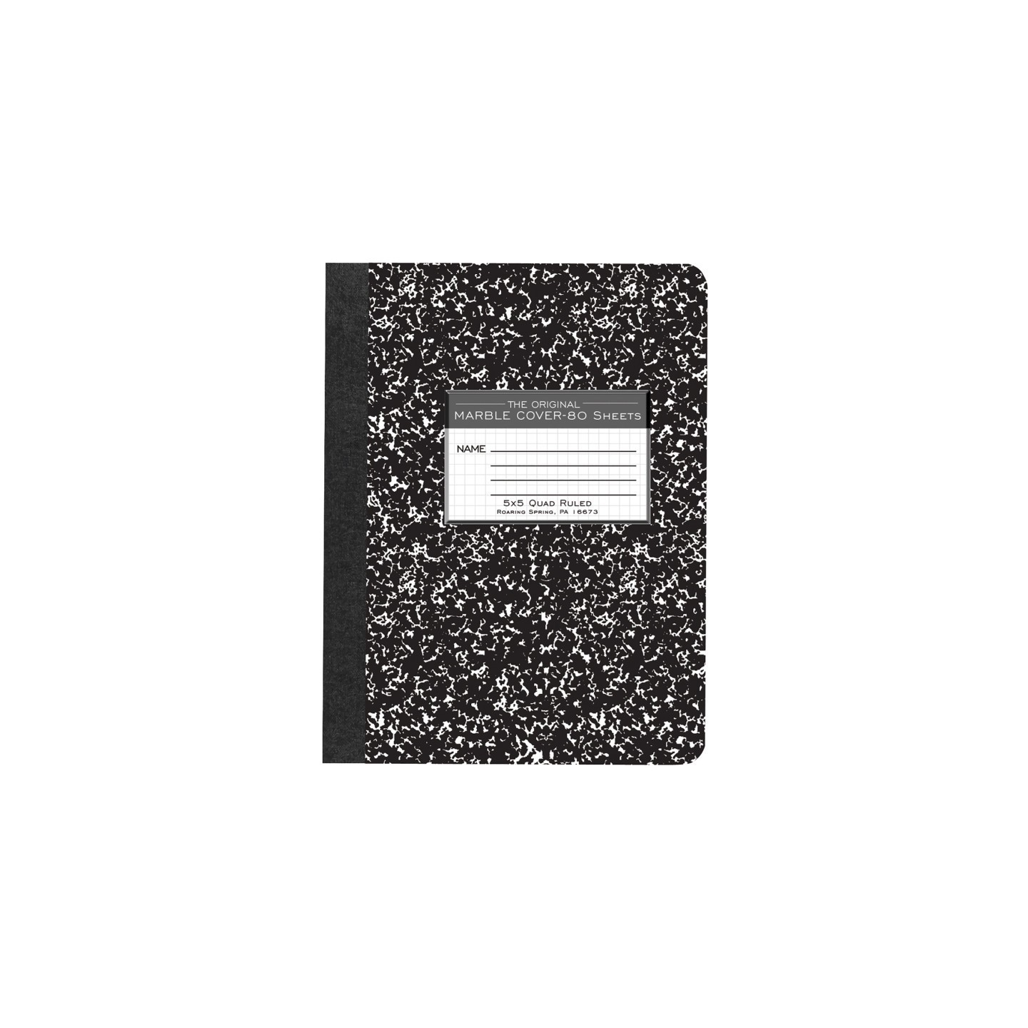 Roaring Spring Paper Products Composition Book, 5x5 Graph, 80 Sheets, 9.75" x 7.5", Black Marble
