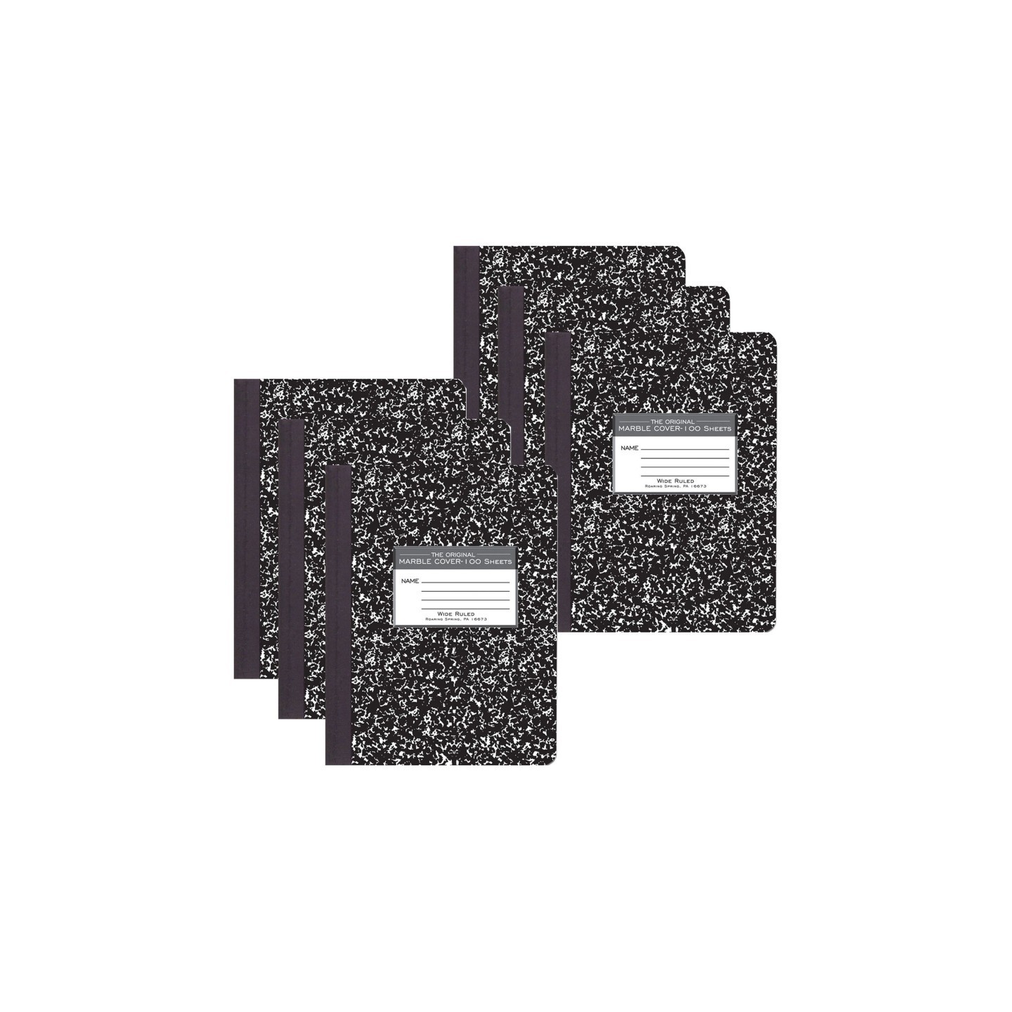Roaring Spring Paper Products Marble Composition Book, Black, Pack of 6