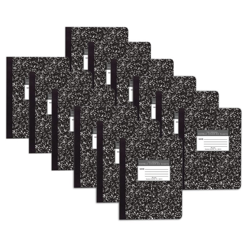 Roaring Spring Paper Products Composition Book, Unruled, 50 Sheets, 9.75" x 7.5" , Black Marble, Pack of 12