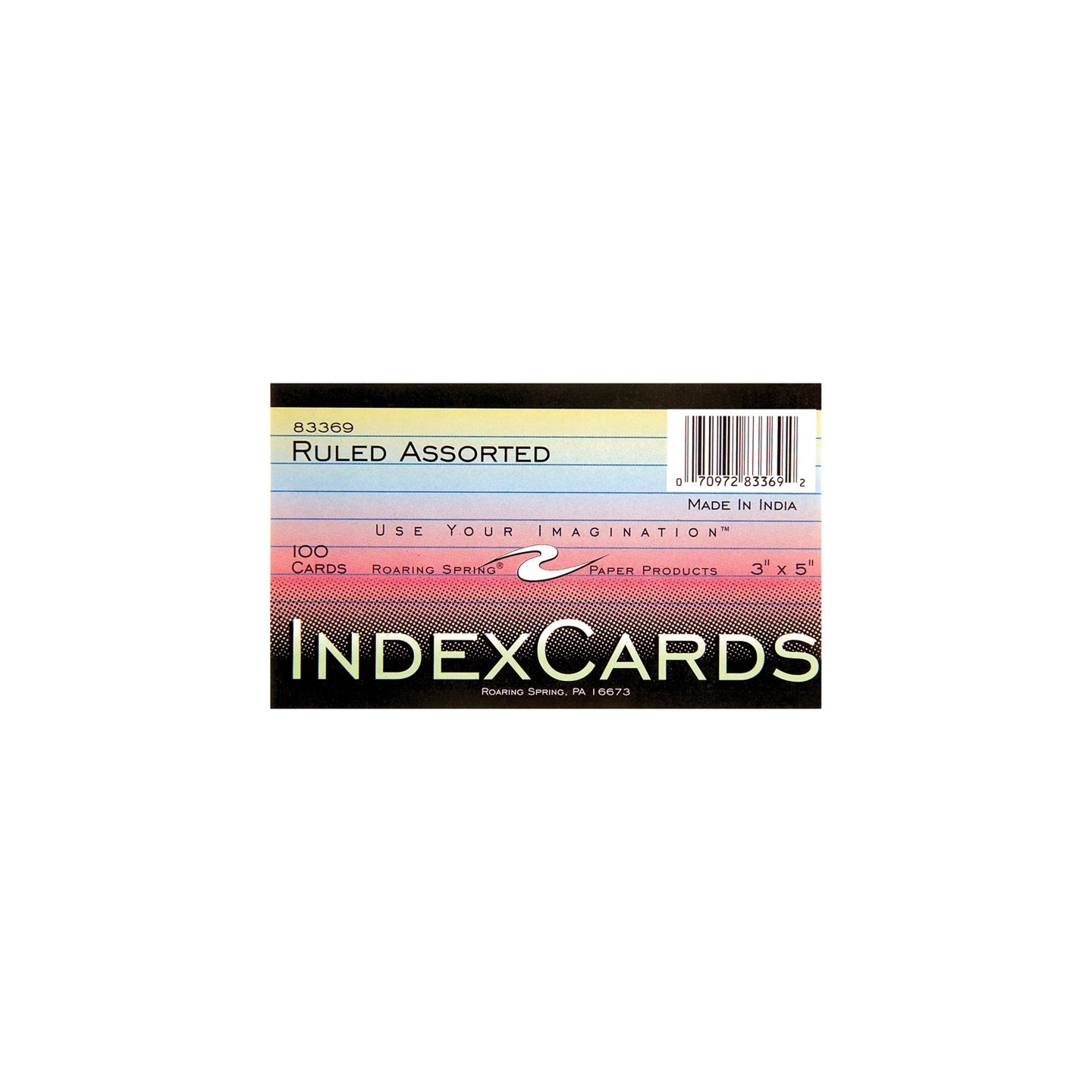Roaring Spring Paper Products Index Cards, 3" x 5", Ruled, Assorted Colors, Pack of 100