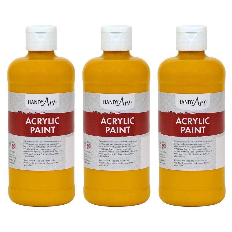 Handy Art® Acrylic Paint 16 oz, Deep Yellow, Pack of 3