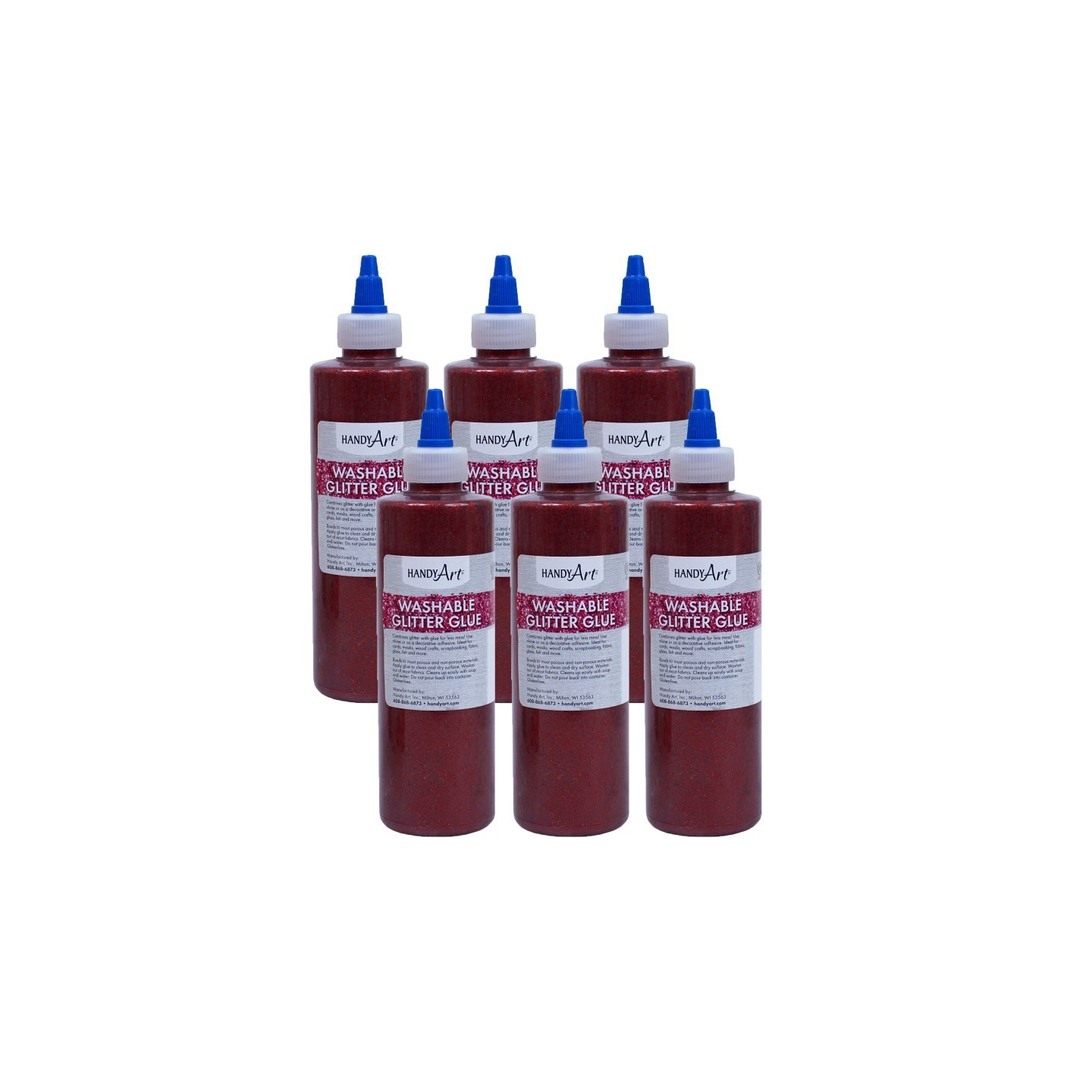 Handy Art® Washable Glitter Glue, 8 oz., Red, Pack of 6