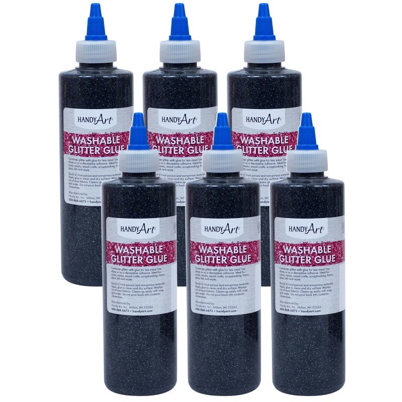 Handy Art® Washable Glitter Glue, 8 oz., Black, Pack of 6