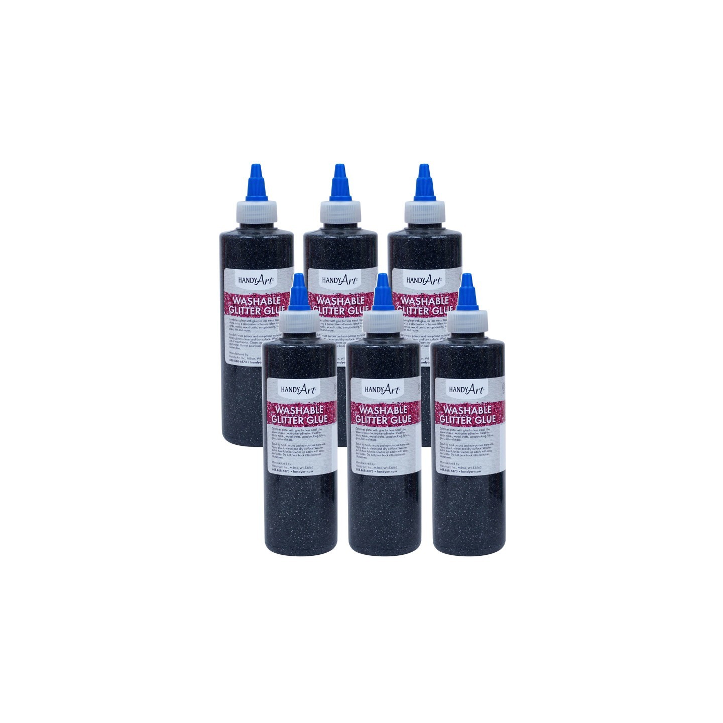 Handy Art® Washable Glitter Glue, 8 oz., Black, Pack of 6
