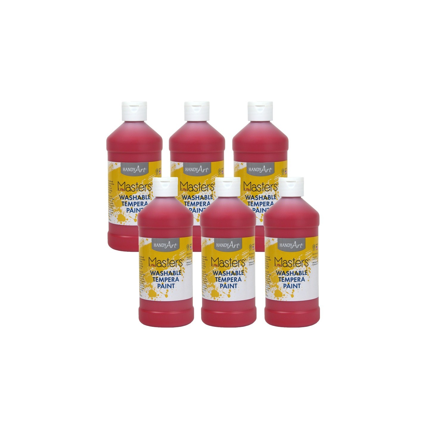 Handy Art® Little Masters® Washable Tempera Paint, Red, 16 oz., Pack of 6