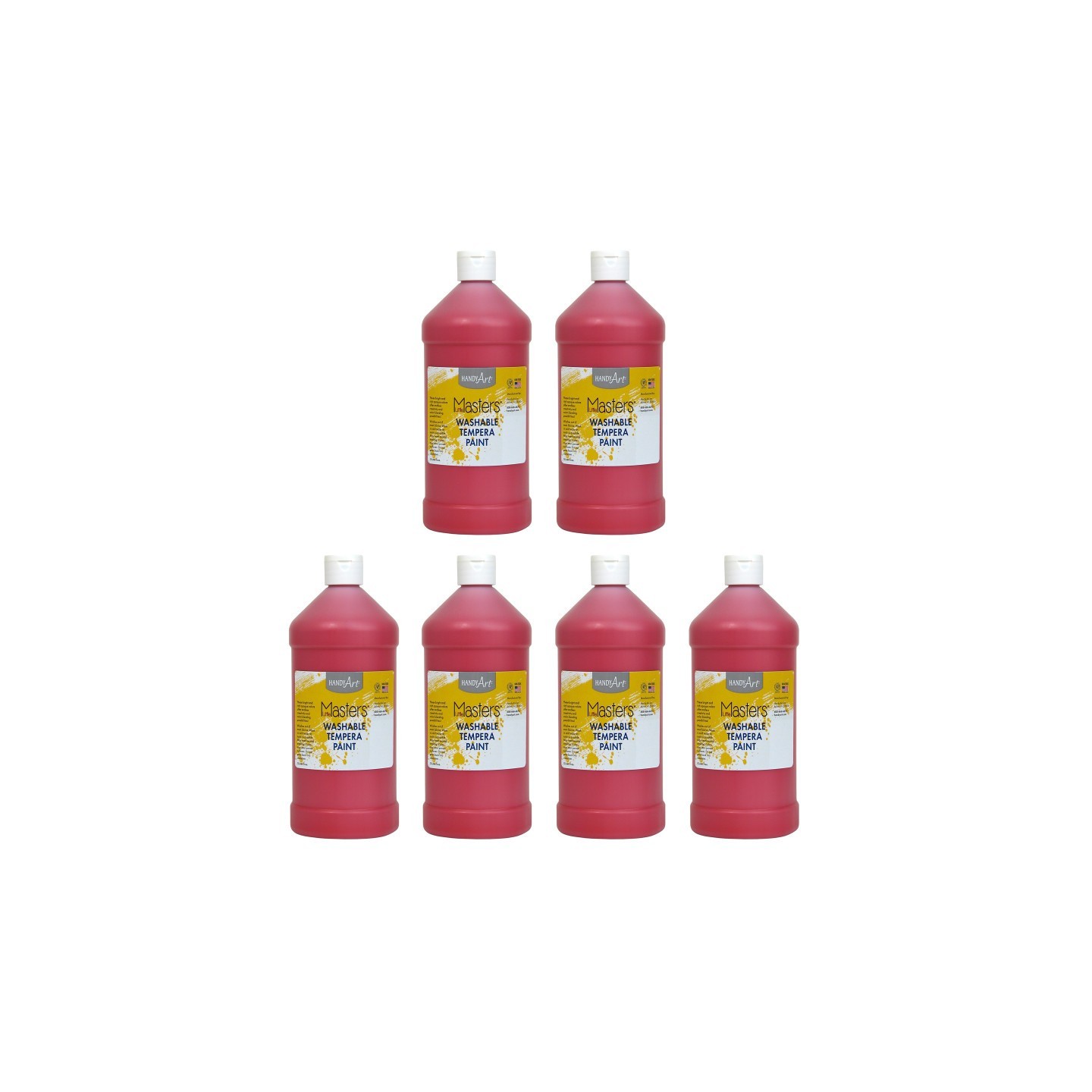 Handy Art® Little Masters® Washable Tempera Paint, Red, 32 oz., Pack of 6