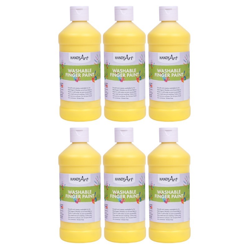 Handy Art® Washable Finger Paint, Yellow, 16 oz., Pack of 6