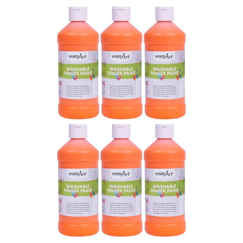 Handy Art® Washable Finger Paint, Orange, 16 oz., Pack of 6