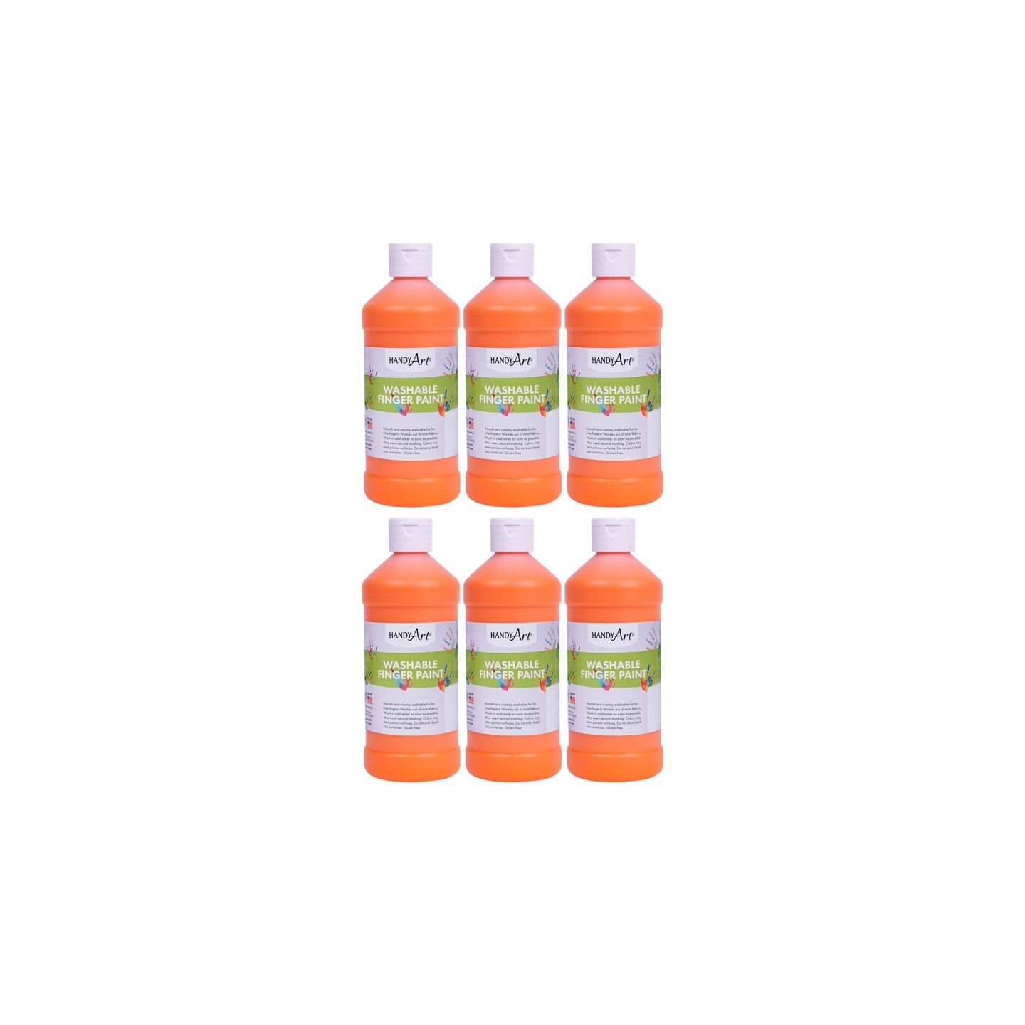 Handy Art® Washable Finger Paint, Orange, 16 oz., Pack of 6