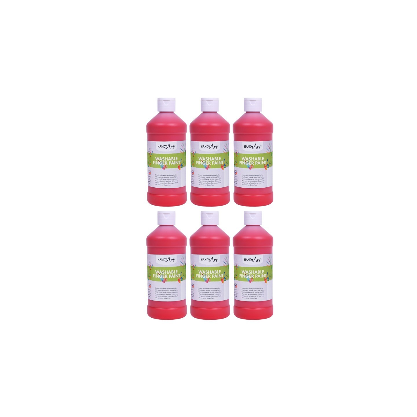 Handy Art® Washable Finger Paint, Red, 16 oz., Pack of 6
