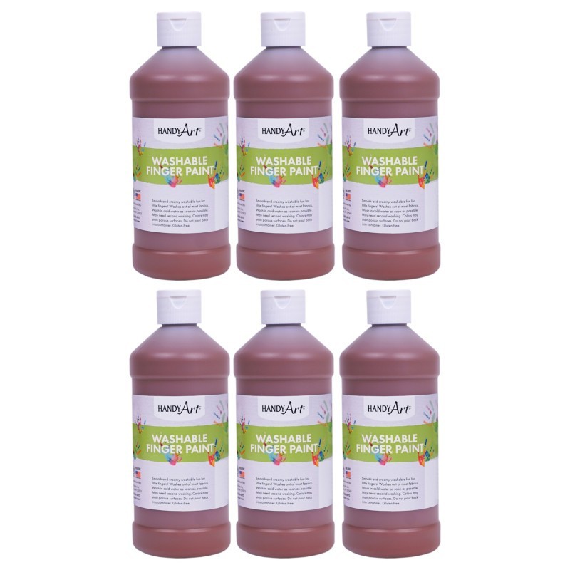 Handy Art® Washable Finger Paint, Brown, 16 oz., Pack of 6